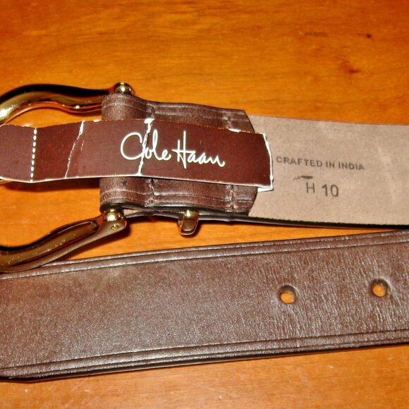 Cole Haan Brown Belt Mens Sz M (34-36) Dark Chocolate Brown NWT Goldtone Buckle - Picture 2 of 9